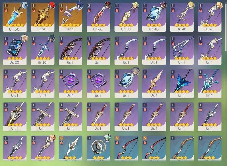 GI1507 Eula C1 + Staff of Homa, Amos Bow, Beacon of the Reed Sea, AR50, Many 5 star Characters & Weapons 